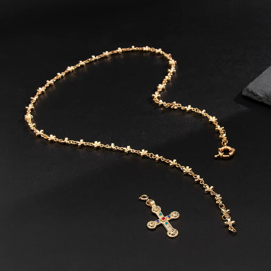 Gothic Rhinestone Cross Jesus Pendant Necklace for Women Men Minimalist Adjustable Fine Long Chain Christian Pray Jewelry